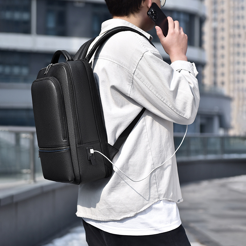 PU Leather Men's Backpack USB  - Laptop Accessories Box review and price